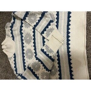 a.n.a Fair Isle Mock Neck Pullover Sweater Womens Size M Blue Gray White